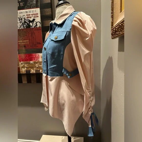 Super Cute Mixed Denim/Poly Blouson Jacket/Tunic - Picture 4 of 10